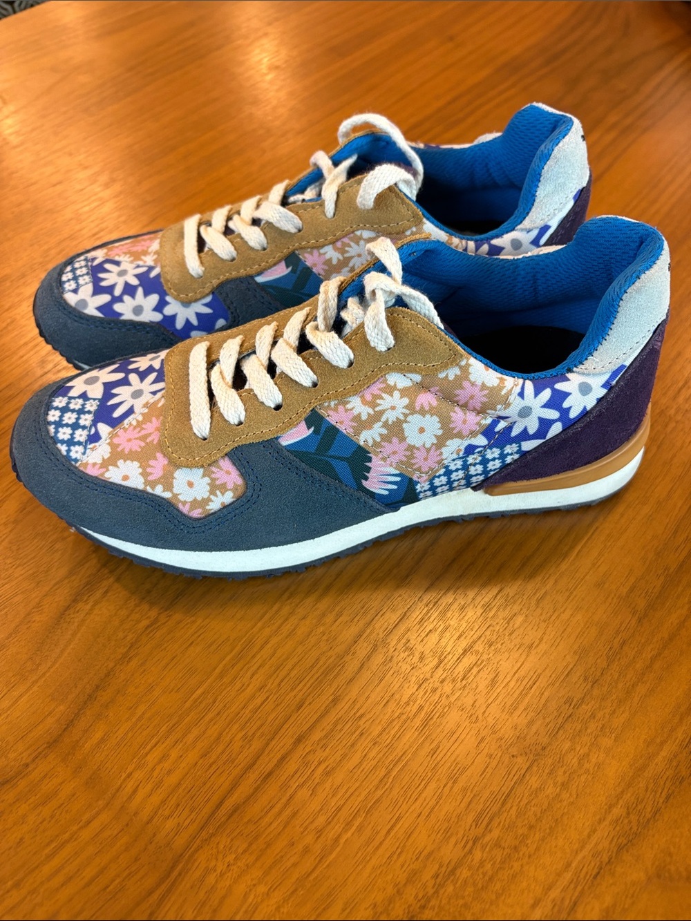 inkkas Floral Patchwork Running Sneakers in Blue, Tan & Purple